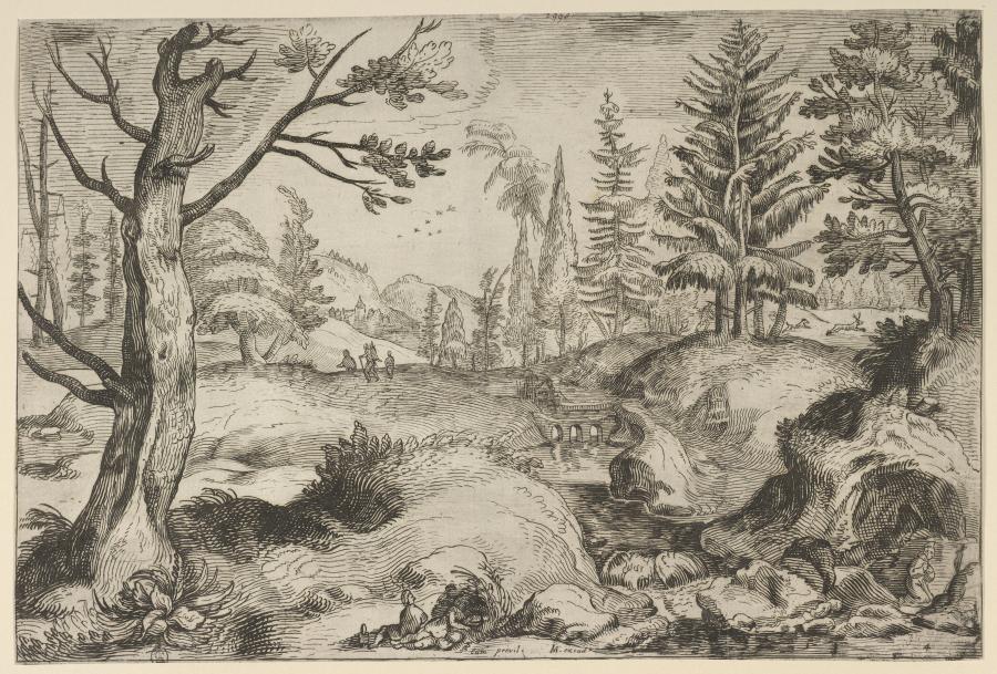 Hilly Landscape with Little Figures and an Hermit