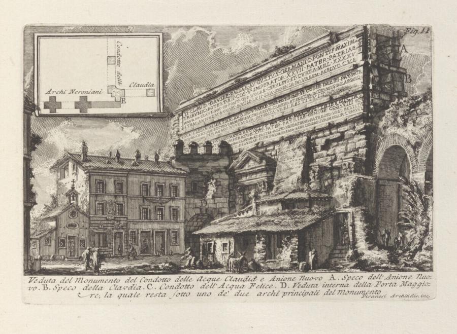 Vedute del Monumento del Condotto delle Acque Claudia e Anione Nuovo (Gezicht op het monument met de aquaducten van de Acqua Claudia en de nieuwe Anio)