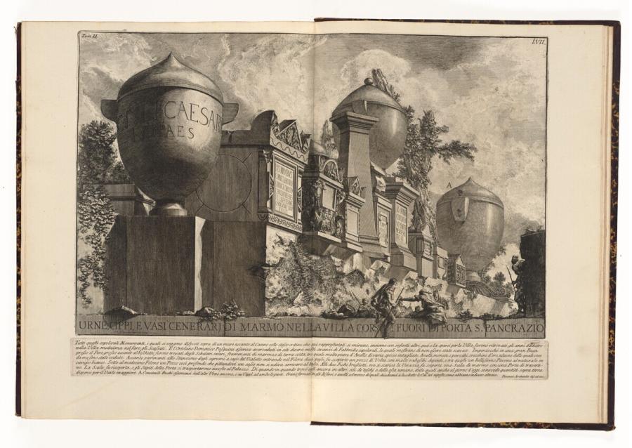 Urne, cippi e vasi cenerari di marmo nella Villa Corsini fuori di Porta S. Pancrazio (Urnen, grafstenen en urnenvazen van marmer in de Villa Corsini buiten Porta S. Pancrazio)