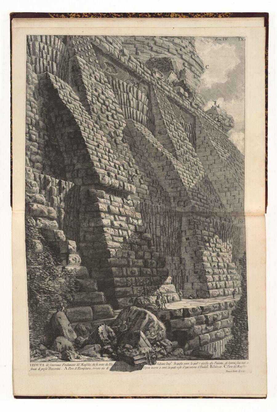 Veduta del sotterraneo Fondamento del Mausoleo, che fu eretto da Elio Adriano Imp (Gezicht op de ondergrondse fundering van het mausoleum, dat werd opgericht door keizer Hadrianus)