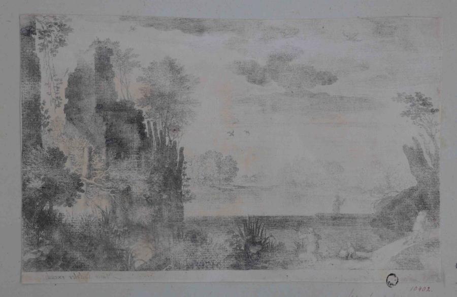 River Landscape with Hunter, Fisherman and Walker