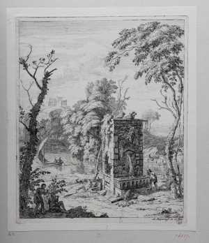 landschap-met-fontein-en-een-rivier-met-een-boot