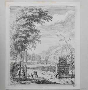 landschap-met-een-ezel-en-een-man-bij-een-fontein