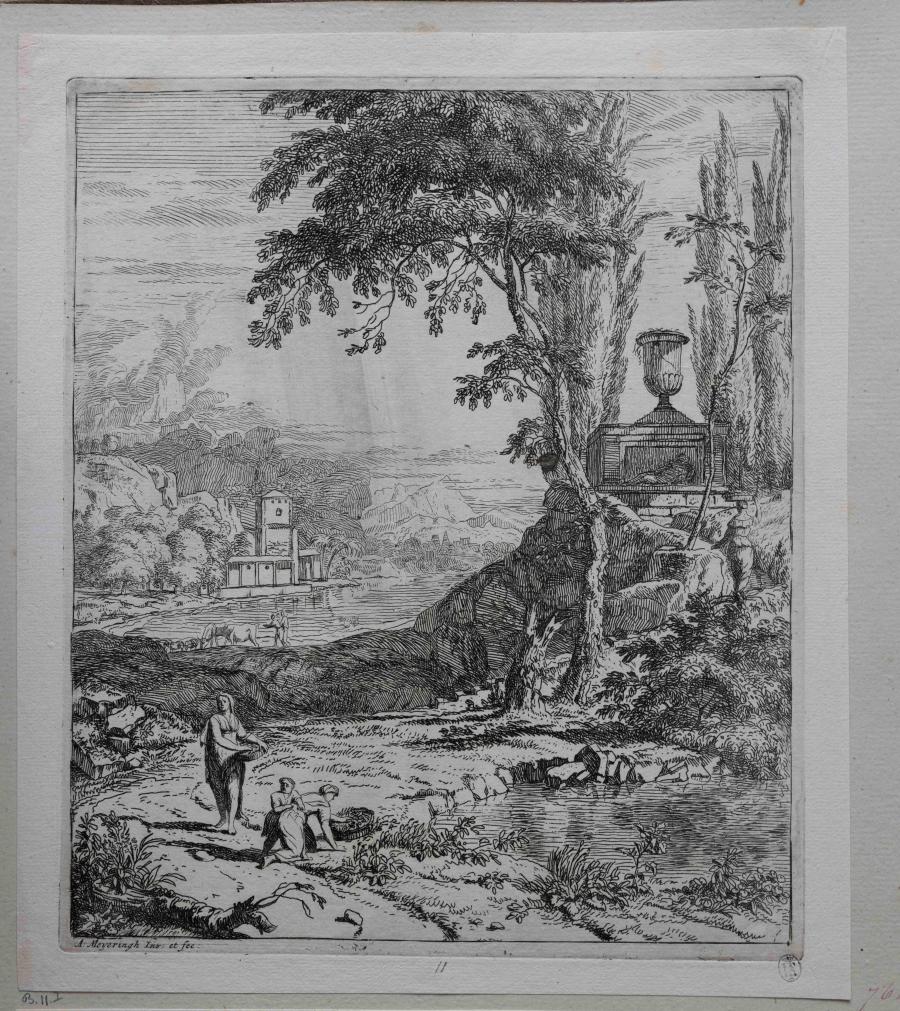 Landschap met vrouwen die bloemen plukken