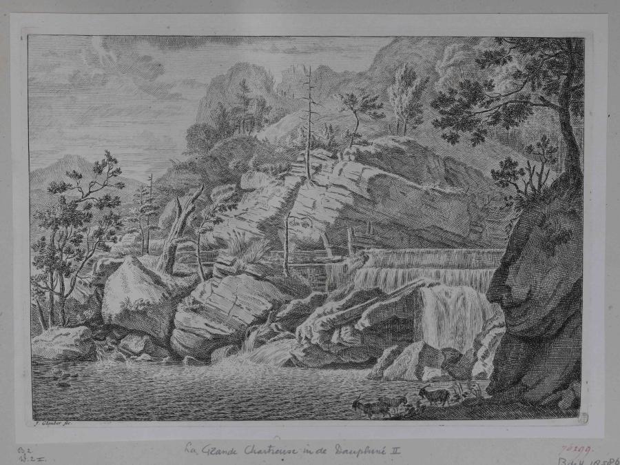 Landscape with Dam and Three Goats