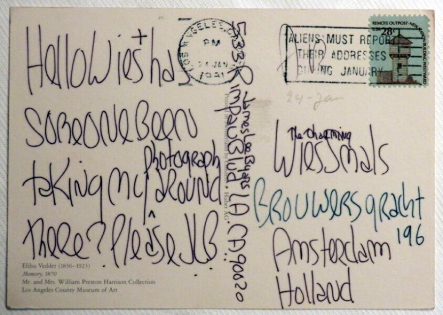 Ansichtkaart van schilderij van Elihu Vedder met tekst op de keerzijde
