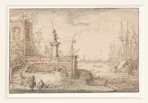 gezicht-op-een-terras-en-schepen-in-een-haven