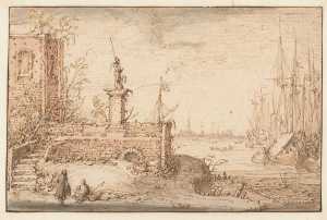 gezicht-op-een-terras-en-schepen-in-een-haven