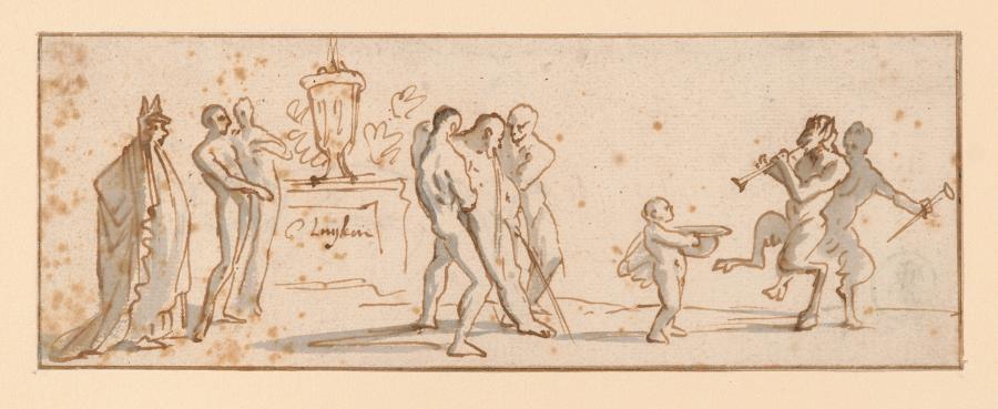 Figures near a Monument with Vase