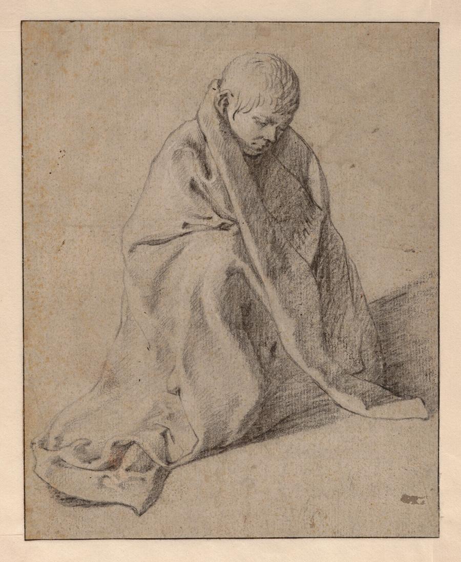 Squatting Boy Wrapped in a Robe