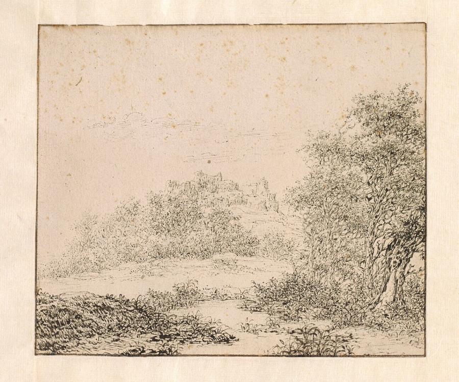 Duinlandschap met een stad in het verschiet