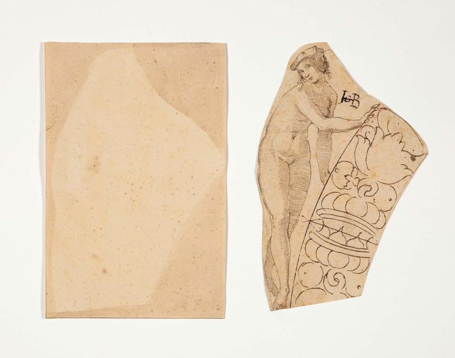 Fermale Nude Holding a Segment of an Ornamental Frieze
