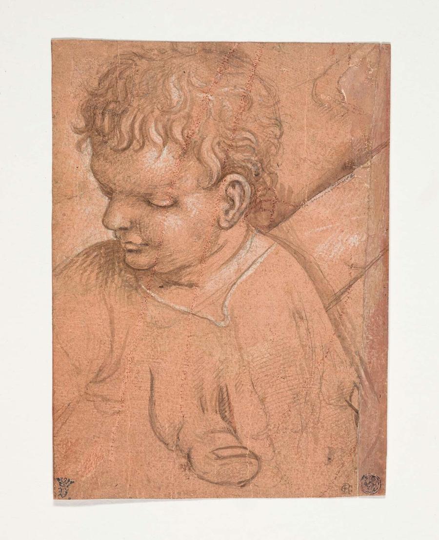 Hoofd van een jongen en een studie van een duim of een teen