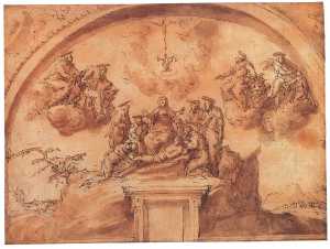 ontwerp-voor-een-muurdecoratie-met-de-bewening-van-christus-st-johannes-de-evangelist-st-lukas-st-marcus-en-st-mattheus-een-kruisiging-en-een-allegorie-op-justitia