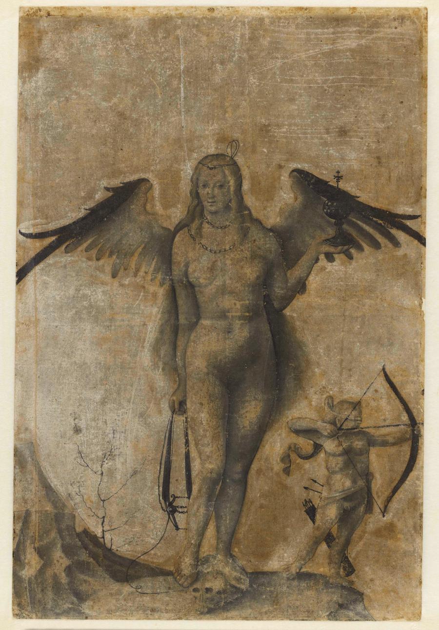 Nemesis Standing on a Scull with a Putto Shooting an Arrow