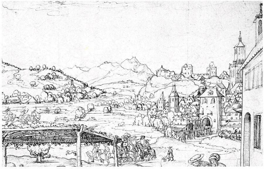 Landscape with a View of a Town and a Group of Men on Horseback