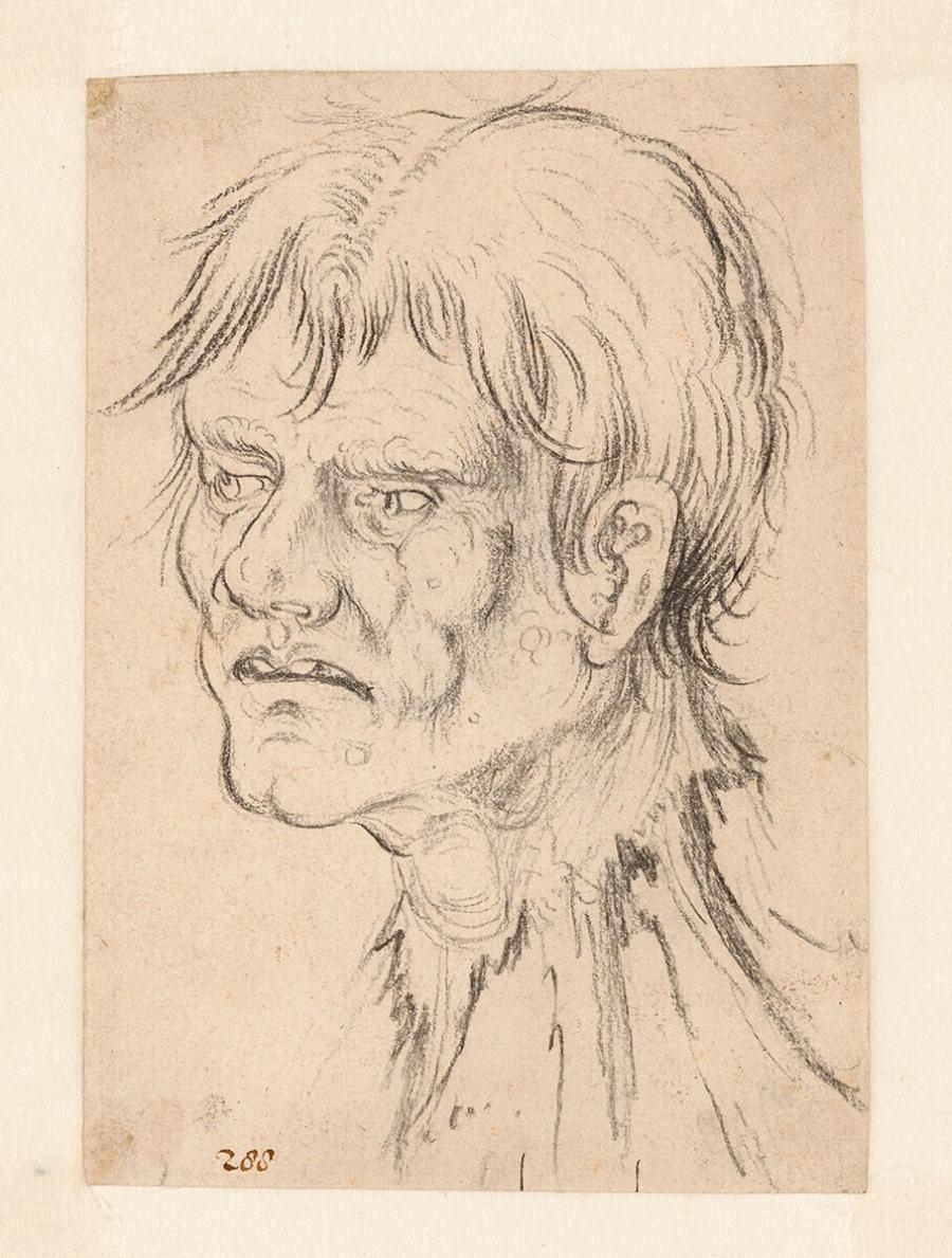 Hoofd van een onthoofde man en trois-quarts