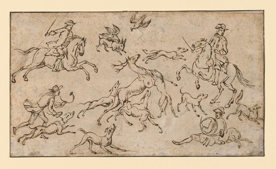 Een studieblad met jachttaferelen