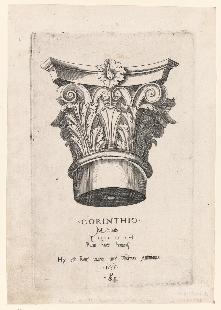 prent uit de serie Klassieke bouwonderdelen: kapiteel van een Corinthische zuil