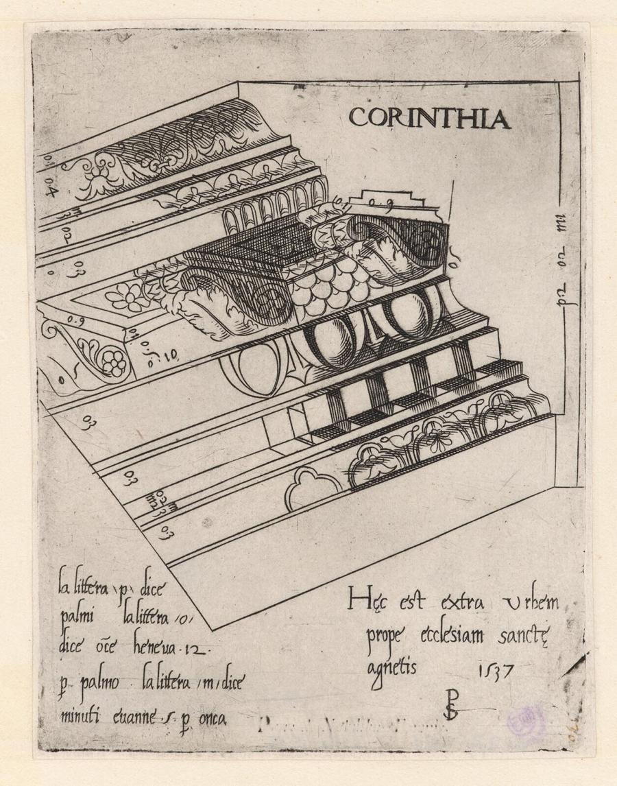Print from the Series of Classical Architectural Parts: Two Sections of Decorated Entablatures from near S. Agnese