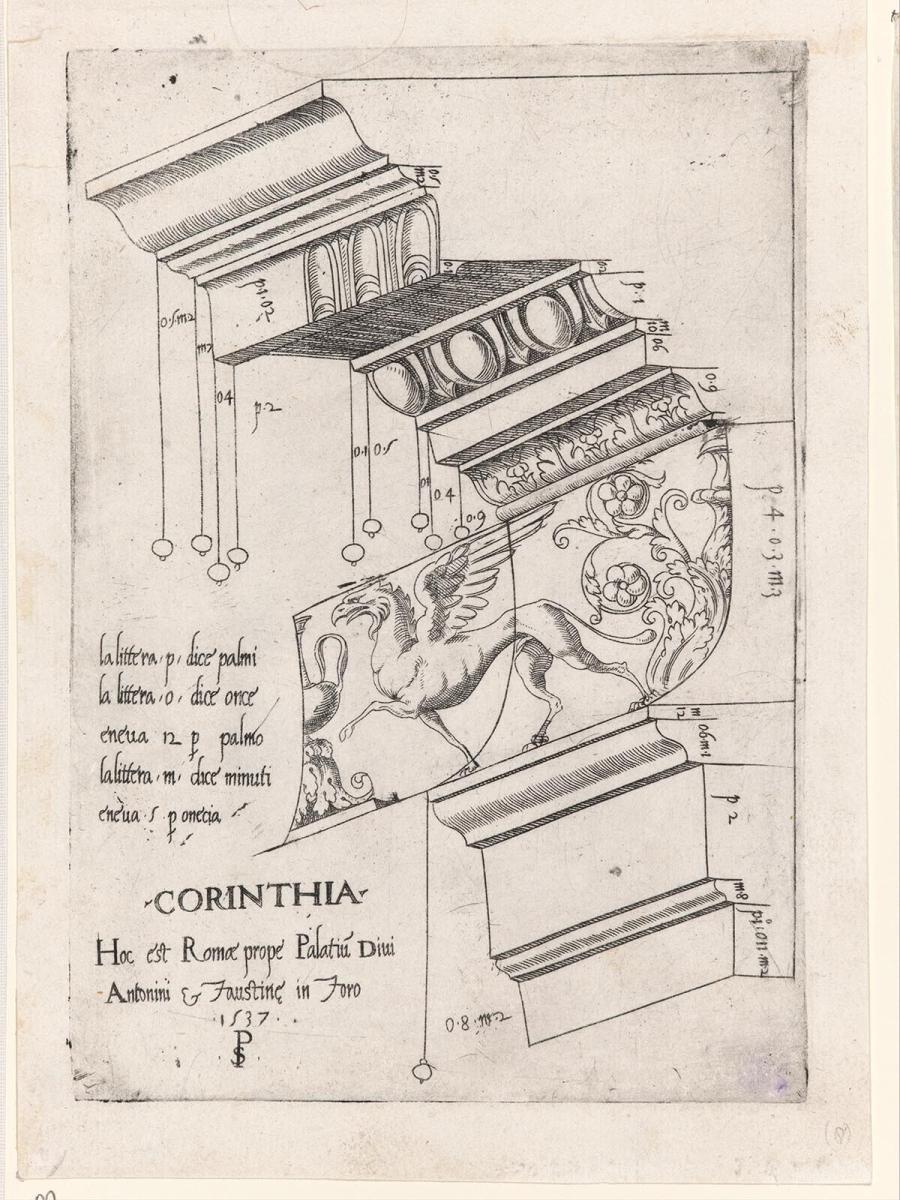 Print from the Series of Classical Architectural Parts: Sections of the Decorated Entablature with a Griffon from the Temple of Antoninus and Faustina in the Forum