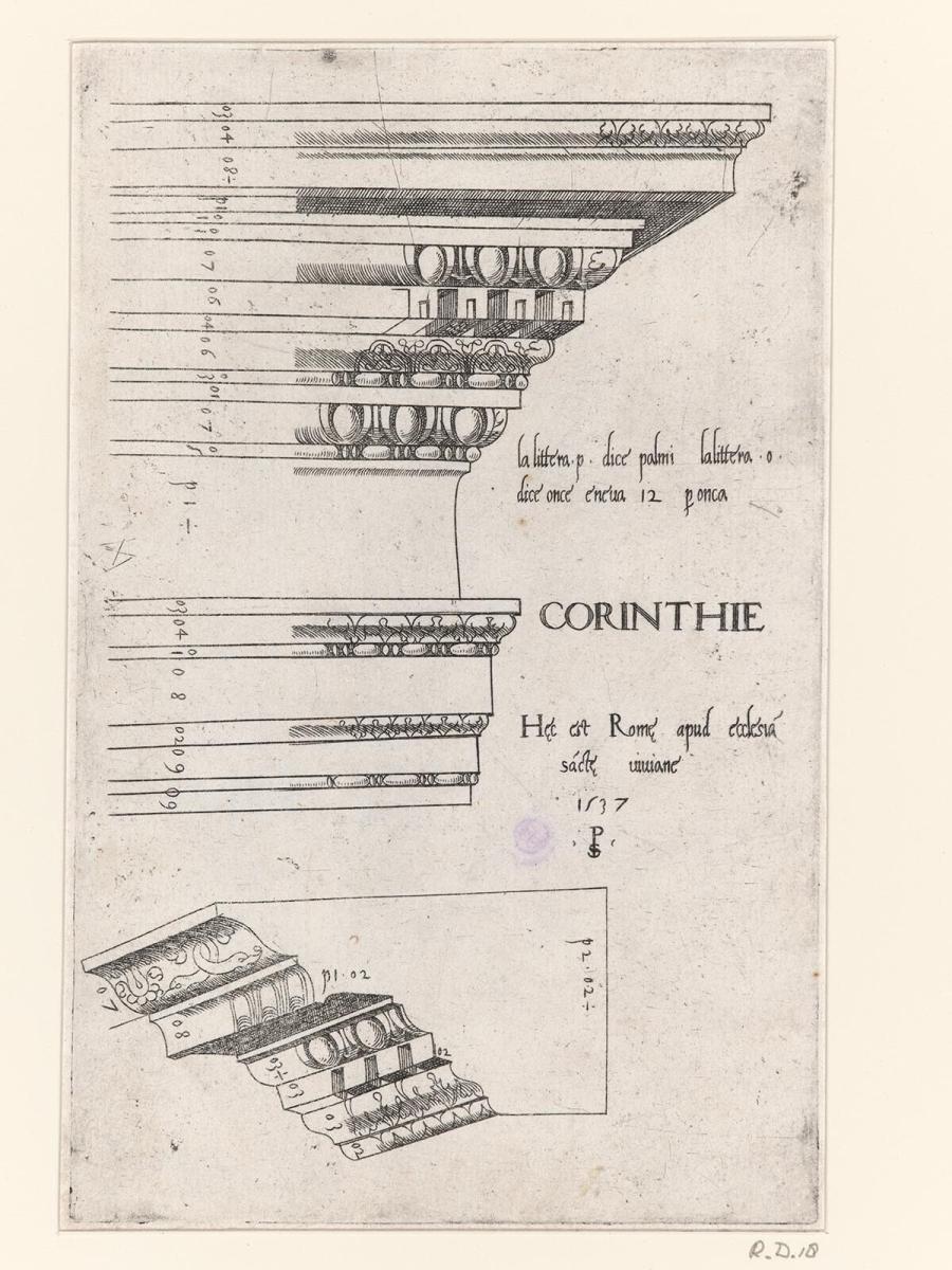 Print from the Series of Classical Architectural Parts: Sections of Two Decorated Entablatures from the Church of S.Viviana