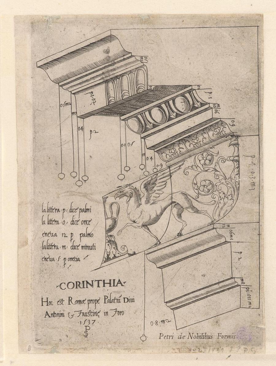 Print from the Series of Classical Architectural Parts: Sections of the Decorated Entablature with a Griffon from the Temple of Antoninus and Faustina in the Forum