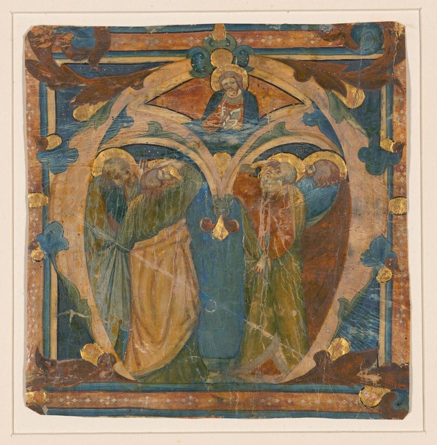 Vier apostelen ontvangen van Jezus Christus instructie, uit de hoogte wijzing