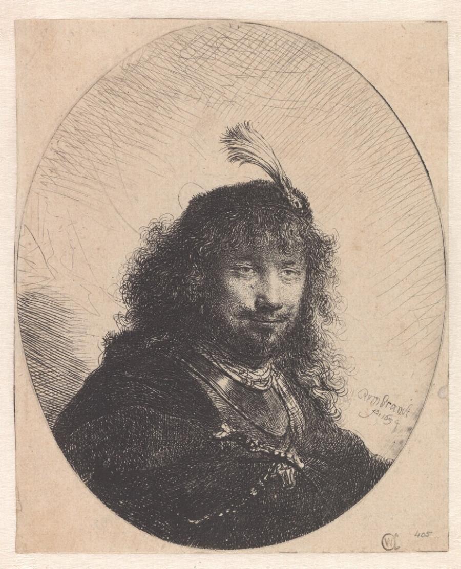 Self-Portrait (?) with Plumed Cap and Lowered Sabre