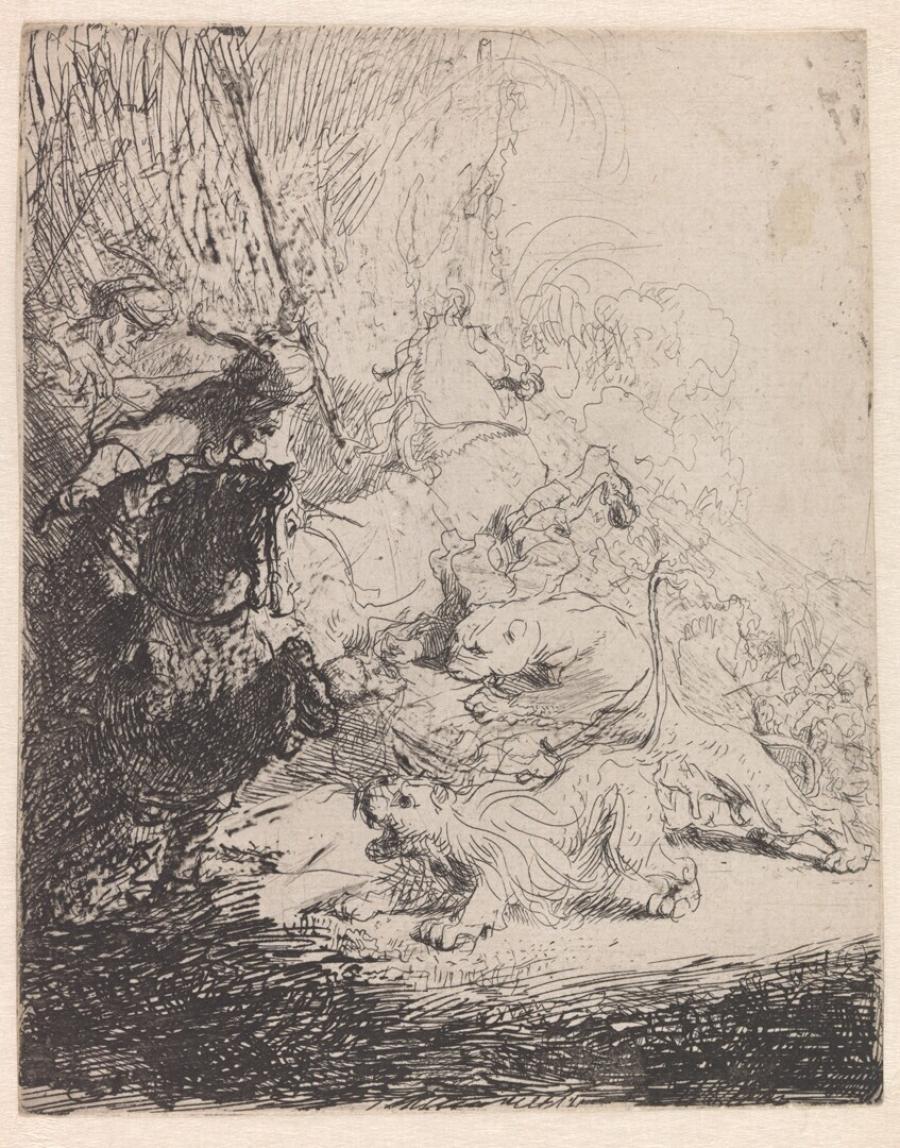 The Small Lion Hunt (with Two Lions)