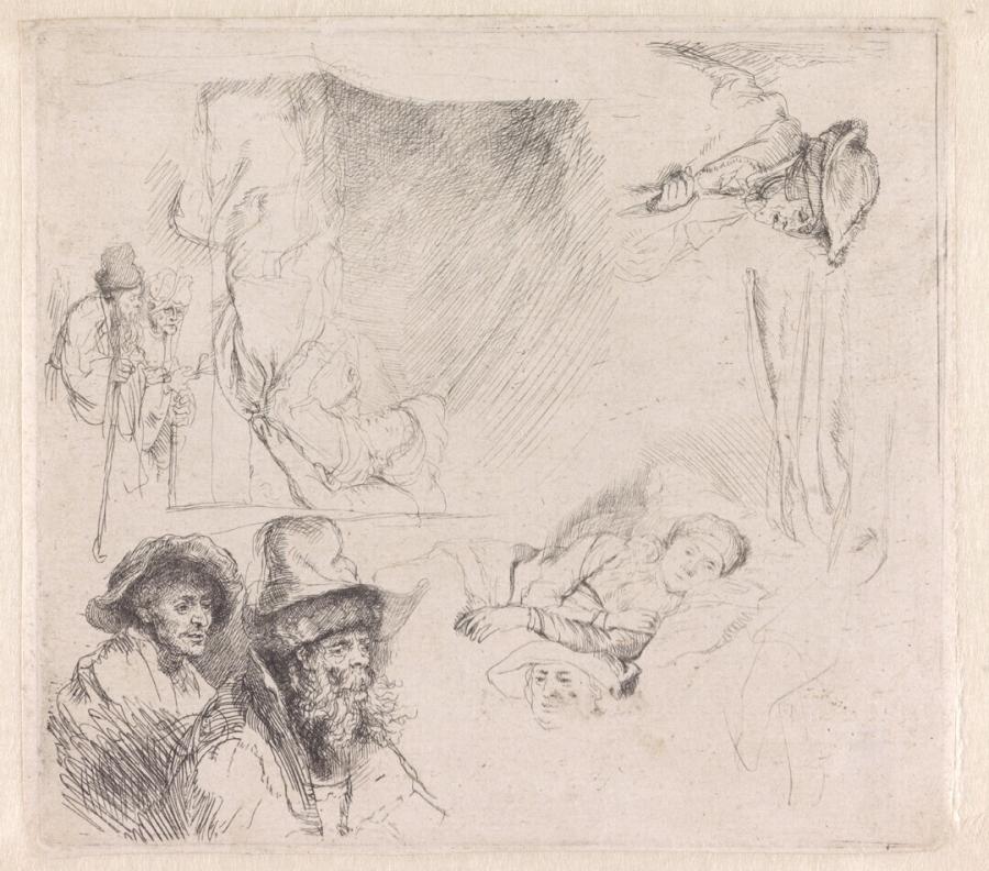 Sheet of Studies, with a Woman Lying Ill in Bed