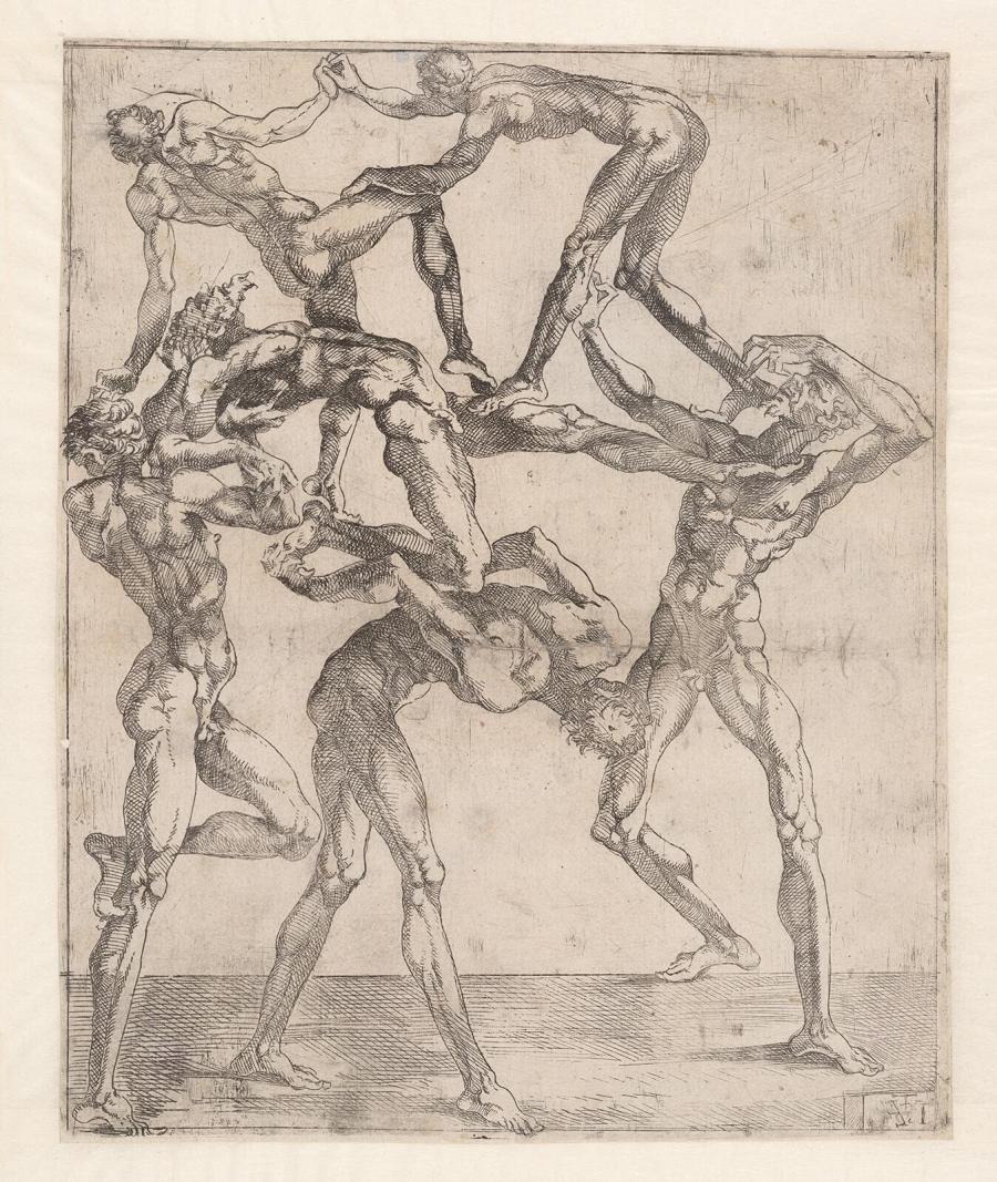 Pyramide van zes mannen