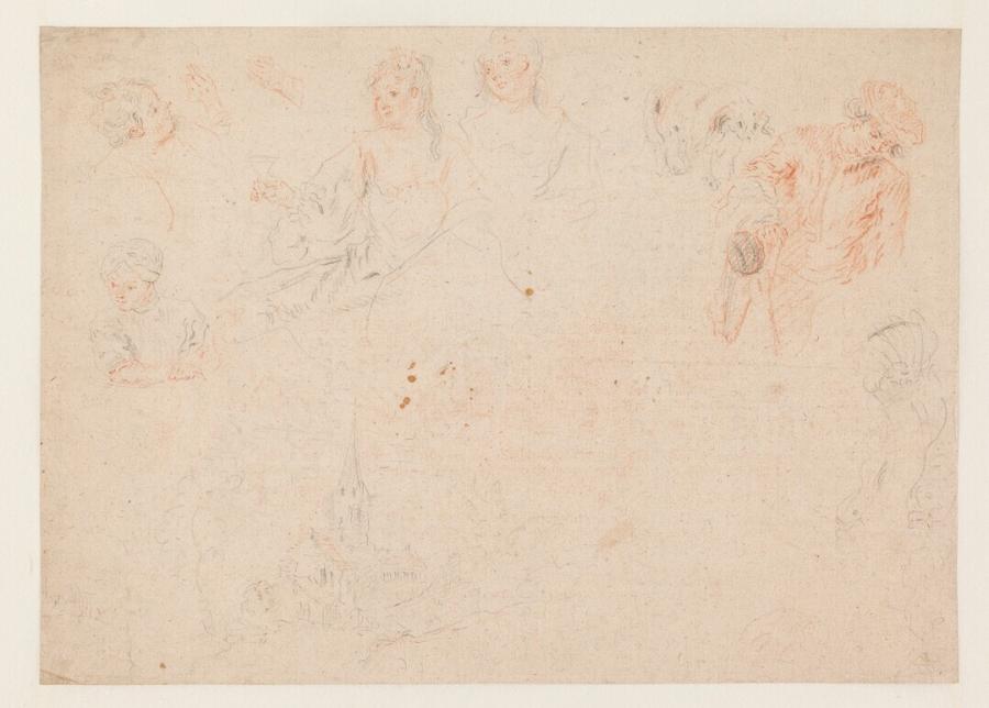 Sheet of Studies with Figures and Landscape