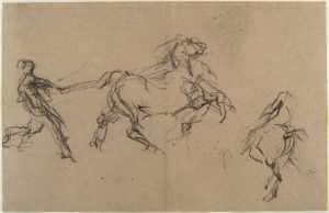 man-with-prancing-horse-on-the-reins-and-study-of-a-horse