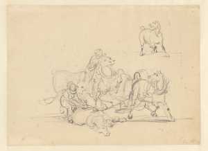 four-horse-team-with-a-fallen-horse-in-front-and-study-of-a-horse