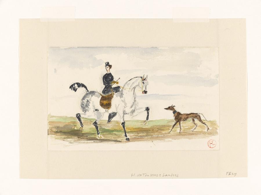 Lady on a White Horse with a Dog