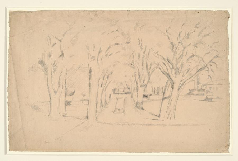 Gezicht op de kastanjelaan van Le Jas de Bouffan