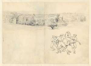 study-of-a-landscape-and-a-sketch-of-horse-tamers-study-for-the-course-de-chevaux-libres