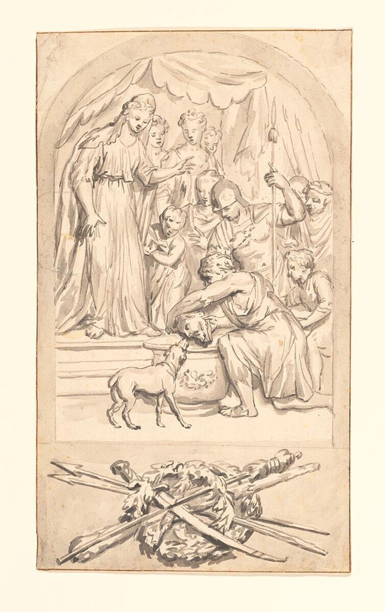 Scene of Decapitation, with Coat of Arms