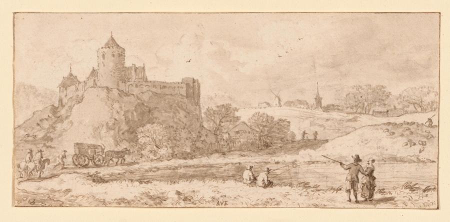 Figures Strolling in a landscape near a Castle (the Month May)