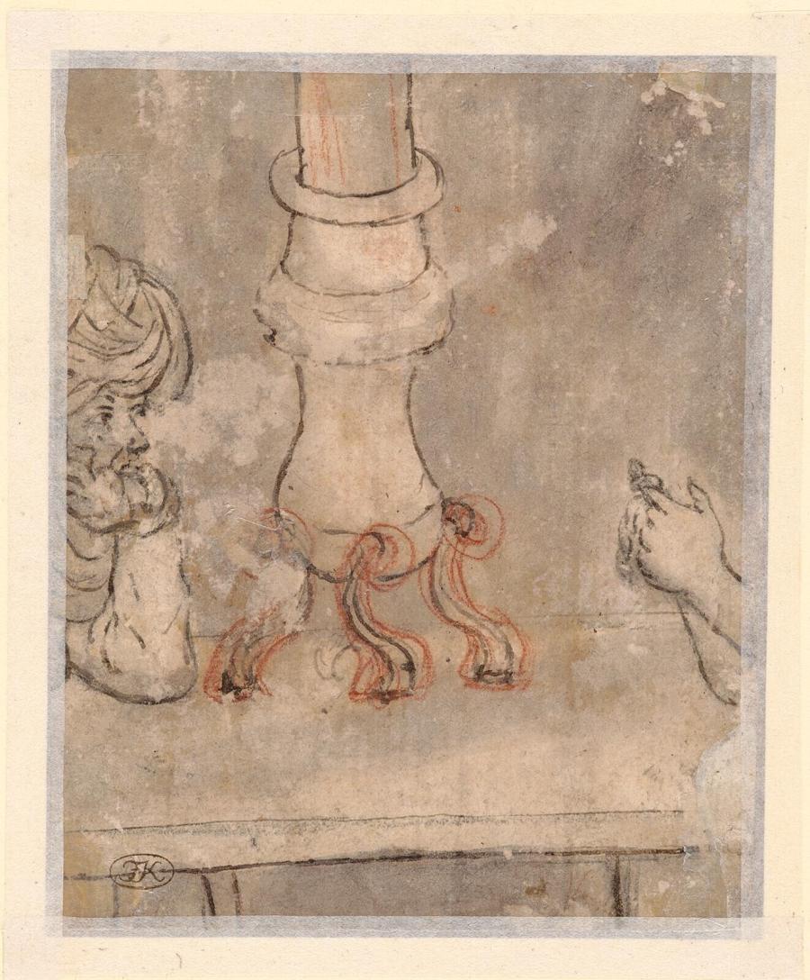 Studie van een kop, hand en zuil