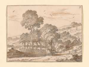 heuvelachtig-landschap-met-bomen-langs-een-meer