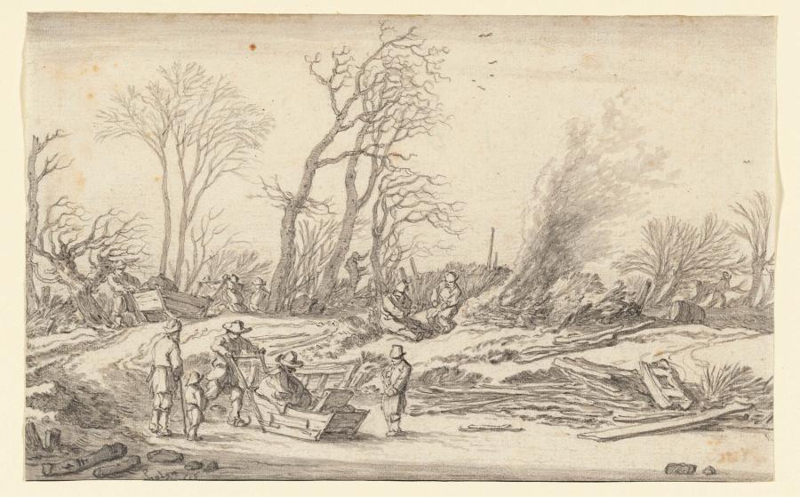 Winterlandscape with a Sledge and a Fire