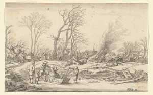 winterlandscape-with-a-sledge-and-a-fire