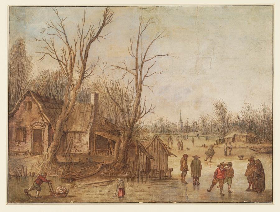 Winterlandschap met schaatsers