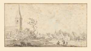 view-of-a-village-with-a-church-on-the-left-and-a-draftsman-on-the-right