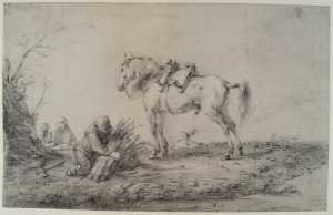 staande-schimmel-met-links-daarvan-een-gehurkte-man-met-takkenbos