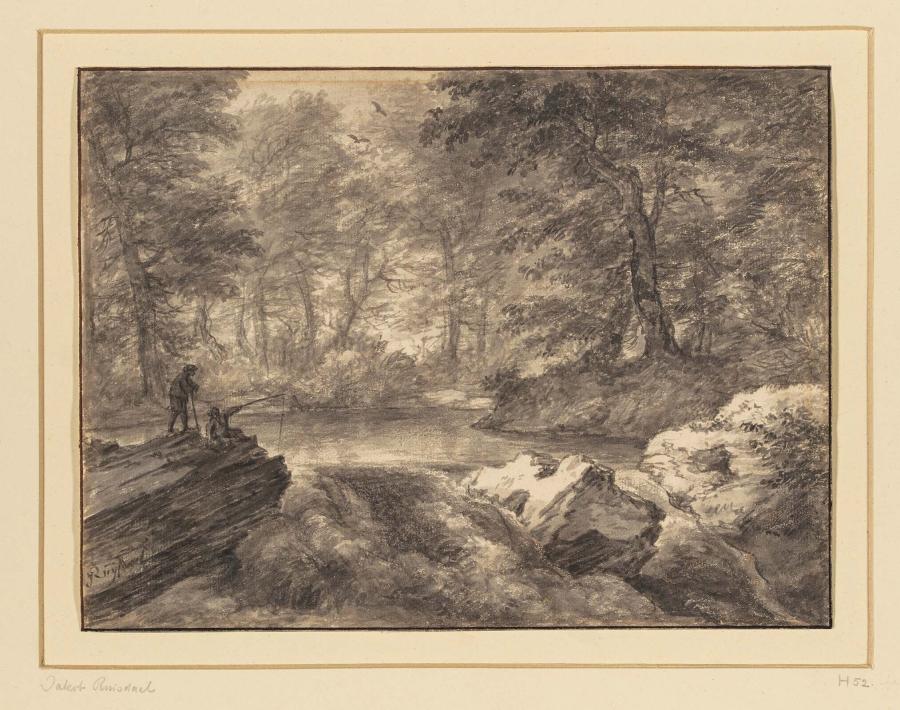 Lake in a Forest with Fishermen