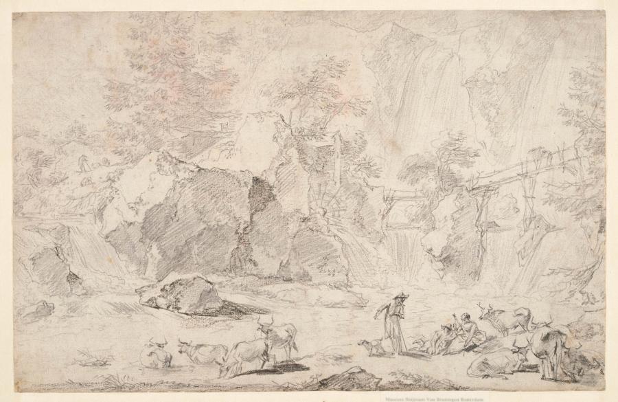 Mountainous Landscape with Three Waterfalls