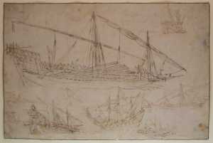 studieblad-met-een-galei-en-andere-schepen